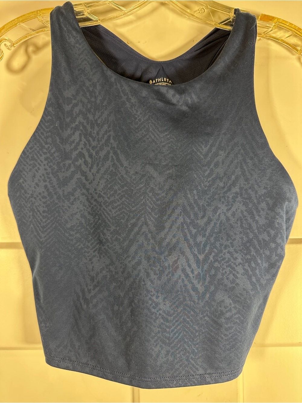 Athleta Navy High-Neck Crop Sports Tank Size Medium No Cups